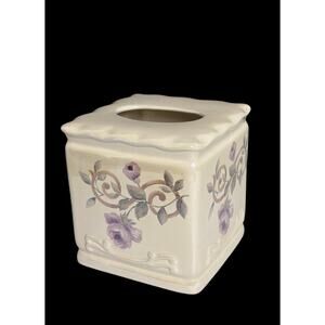 Rare Vintage Croscill Cassis Floral Ceramic Napkin Tissue Paper Cover Home Decor